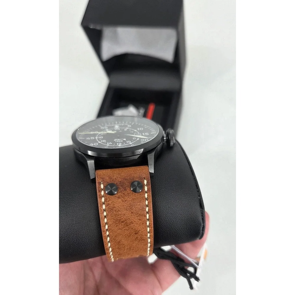 NWT Torgoen T47 Jumbo Black Sapphire‎ GMT 47mm, Brown Leather Strap Retail $325